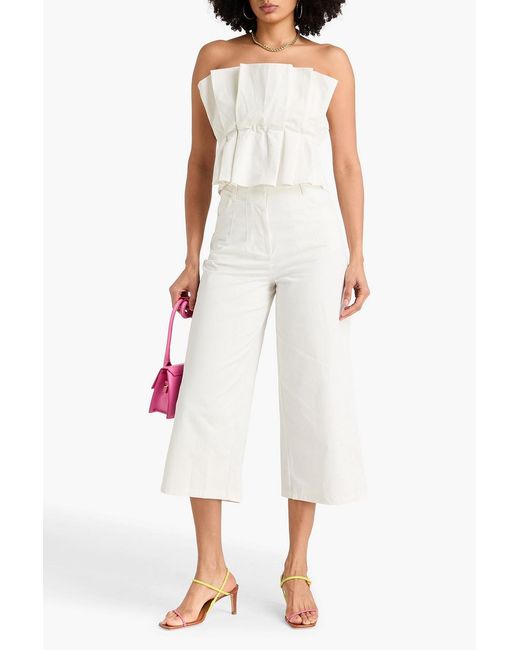 Staud White Luca Cropped Cotton-Blend Twill Wide-Leg Pants