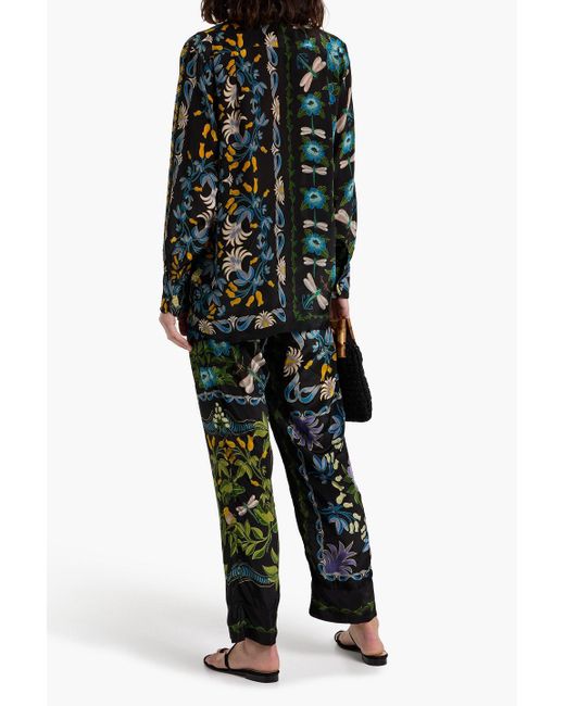 Farm Rio Green Printed Satin Straight-Leg Pants