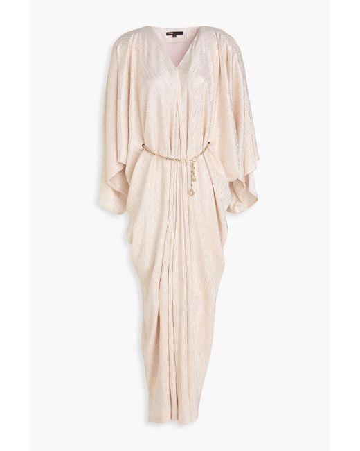 Maje Natural Chain-embellished Metallic Knitted Kaftan