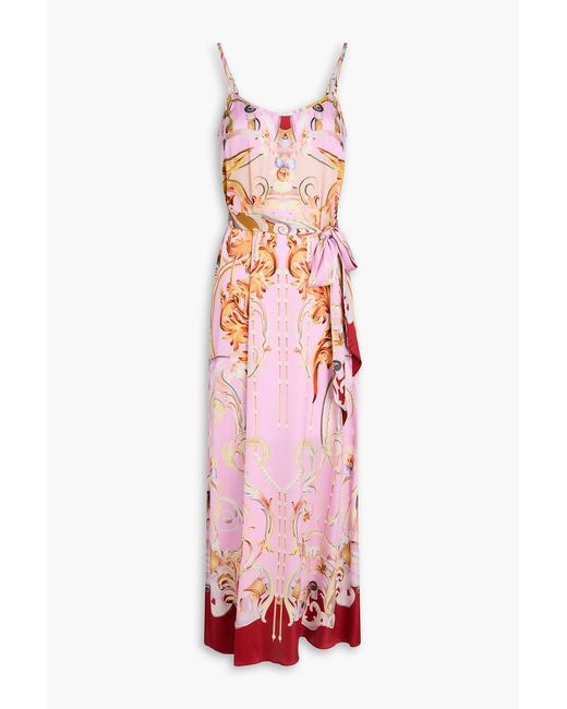 Temperley London White Carline Printed Stretch-Silk Satin Midi Slip Dress