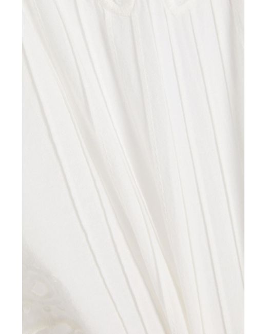Farm Rio White Richillieu Pintucked Broderie Anglaise Cotton Blouse