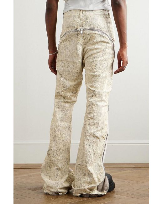 Rick Owens White Bolan Banana Flared Zip-Detailed Metallic Megacrust Jeans for men