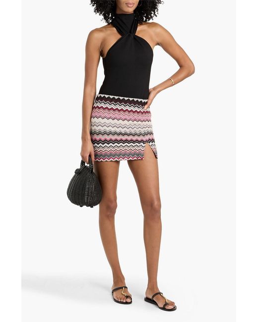 Missoni Red Metallic Crochet-Knit Mini Skirt