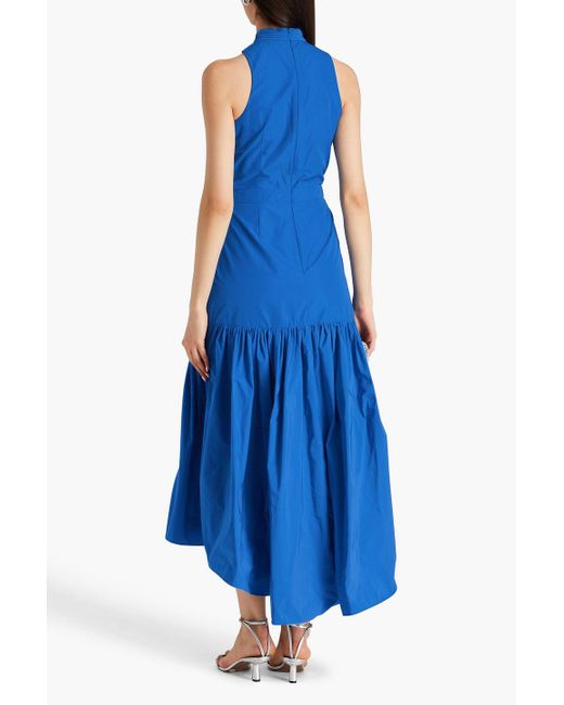 Veronica Beard Blue Asymmetric Tiered Taffeta Maxi Dress