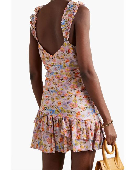 LoveShackFancy Red Desra minikleid aus krepon mit floralem print und rüschen