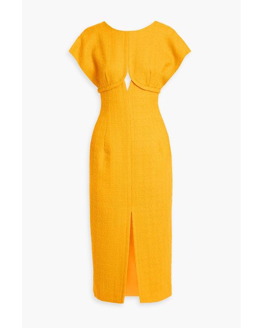Carolina Herrera Yellow Cutout Wool-blend Tweed Midi Dress