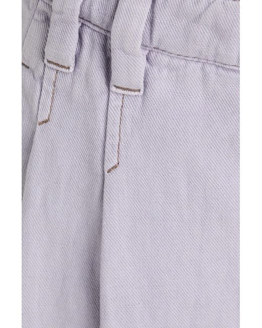 Brunello Cucinelli Purple Pleated Cotton And Linen-Blend Twill Wide-Leg Pants