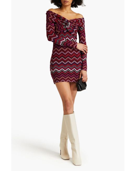 Missoni Red Off-the-shoulder Twisted Jacquard-knit Mini Dress