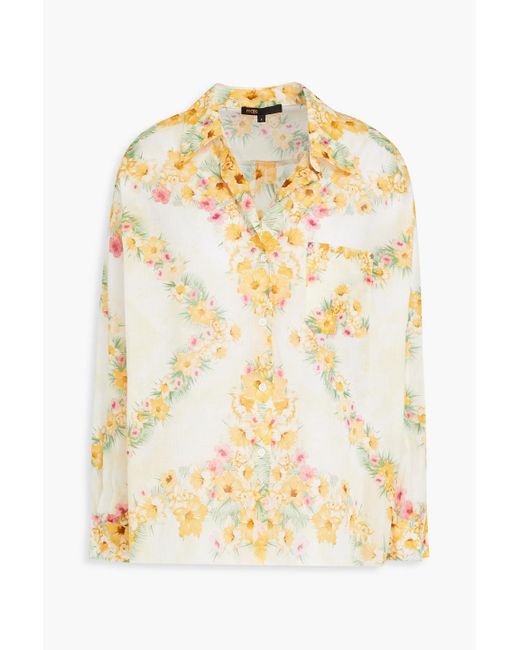 Maje Metallic Embellished Floral-print Cotton-mousseline Shirt