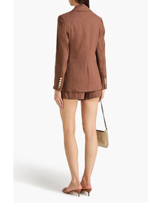 Veronica Beard Brown Elle Double-breasted Linen-blend Twill Blazer