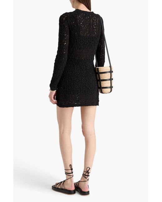 Loulou de Saison Black Evan Pointelle-knit Cotton-blend Mini Dress