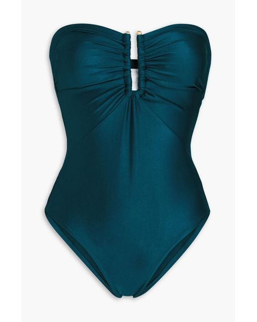 Zimmermann Blue Ruched Bandeau Swimsuit