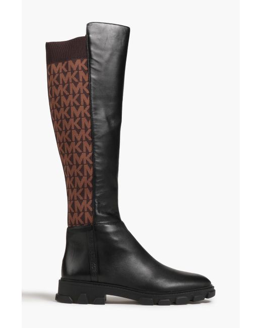 MICHAEL Michael Kors Black Ridley Jacquard-paneled Leather Boots