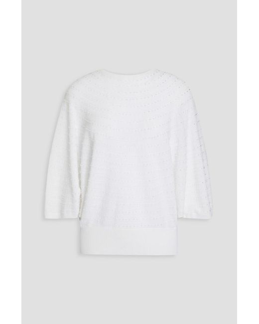 Emporio Armani White Crystal-embellished Cotton Sweater