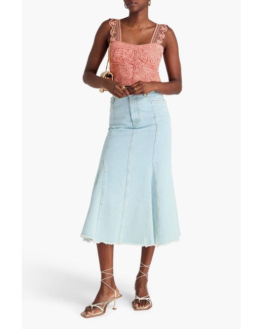 Farm Rio Pink Cropped Guipure Lace Top