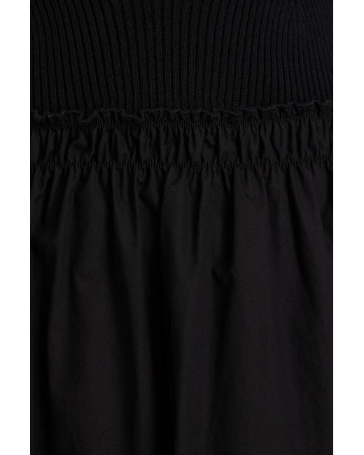 Claudie Pierlot Black Cotton-Poplin And Ribbed Jersey Midi Dress