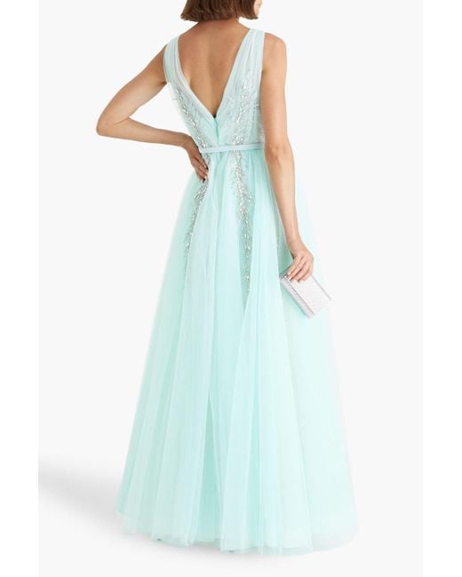 Badgley Mischka Blue Embellished Tulle Gown
