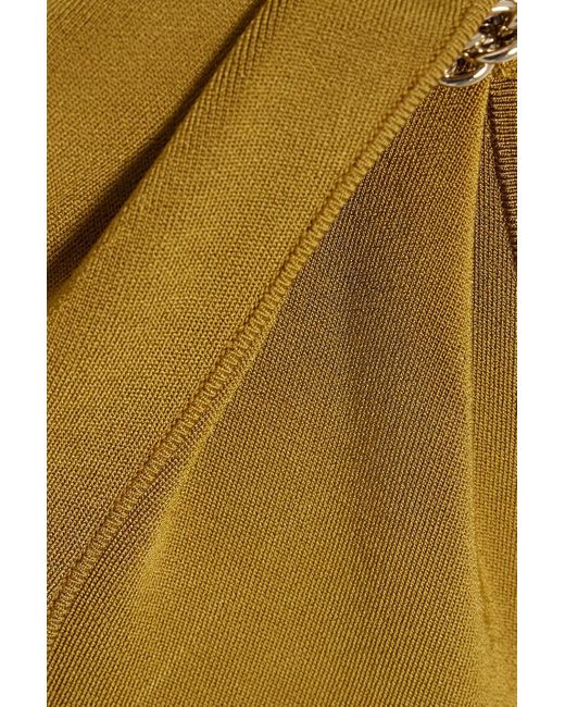 Galvan Yellow Cleopatra Chain-embellished Stretch-knit Halterneck Midi Dress