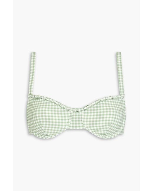 Onia Green Marilyn Gingham Stretch-seersucker Underwired Bikini Top