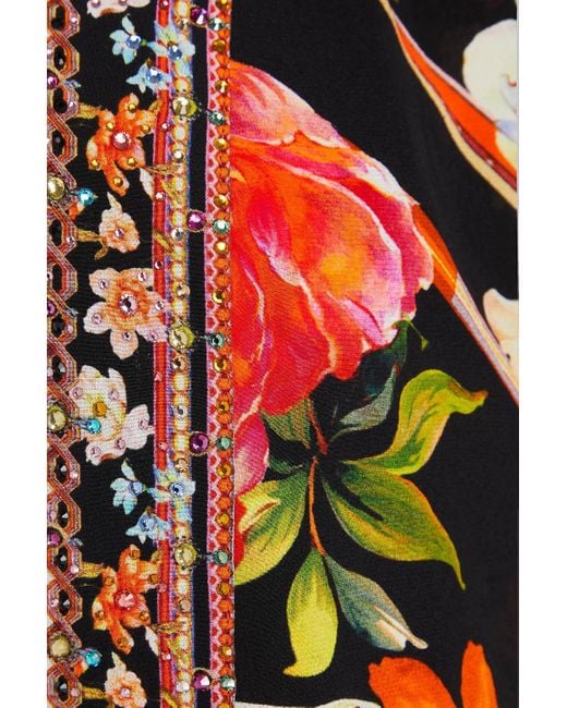 Camilla Black Crystal-Embellished Floral-Print Crepe And Silk-Chiffon Kimono