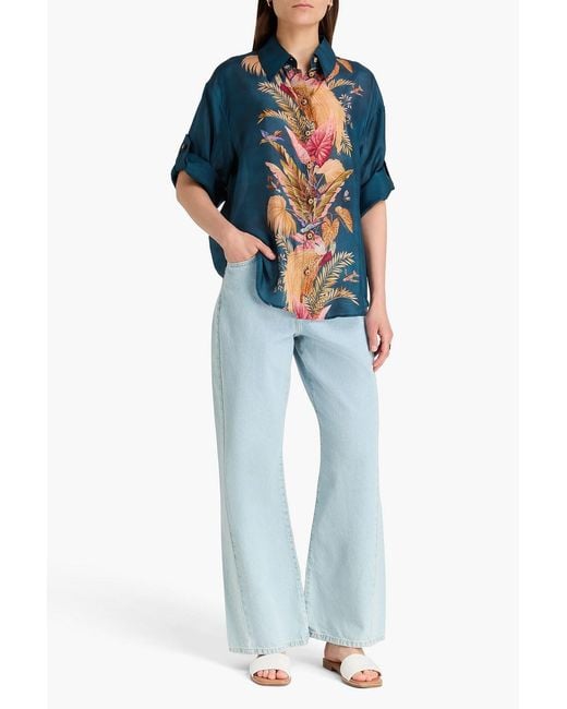 Zimmermann Blue Floral-Print Silk Shirt