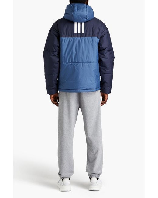 Adidas Originals Blue Quilted Two-tone Shell Hooded Jacket for men