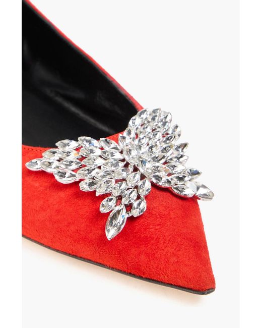 Giuseppe Zanotti Red Farifu Embellished Suede Point-Toe Flats