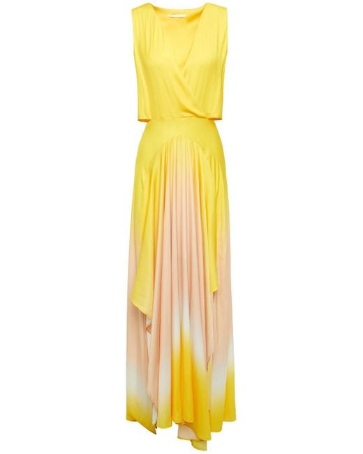 Maje Yellow Resia Tie-dye V-neck Sleeveless Satin Maxi Dress