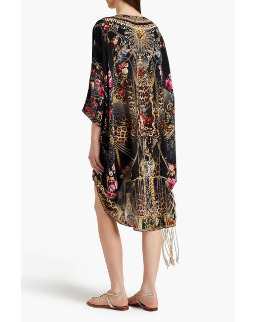 Camilla Black Crystal-embellished Printed Silk Crepe De Chine Midi Dress