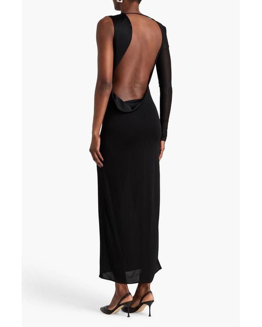 Galvan Black One-sleeve Satin Maxi Dress
