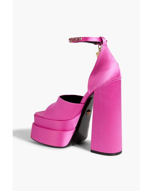 Versace Pink Medusa Aevitas Embellished Satin Platform Sandals