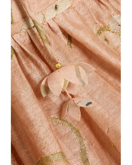 Zimmermann Natural Embroidered Floral-Print Linen And Silk-Blend Gauze Mini Dress