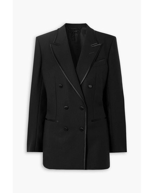 Tom Ford Black Double-breasted Silk-trimmed Wool, Mohair And Silk-blend Blazer