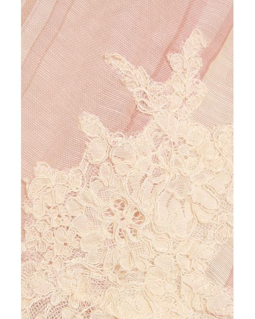 Zimmermann Pink Lace-Paneled Striped Linen And Silk-Blend Gauze Mini Dress