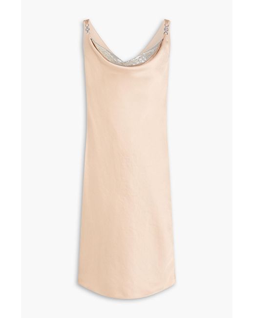Versace Natural Embellished Draped Chainmail And Satin Dress
