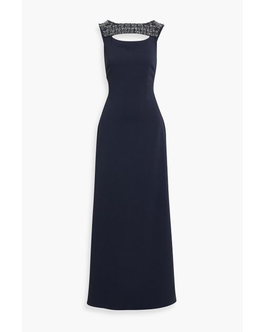 Badgley Mischka Blue Cutout Embellished Crepe Gown