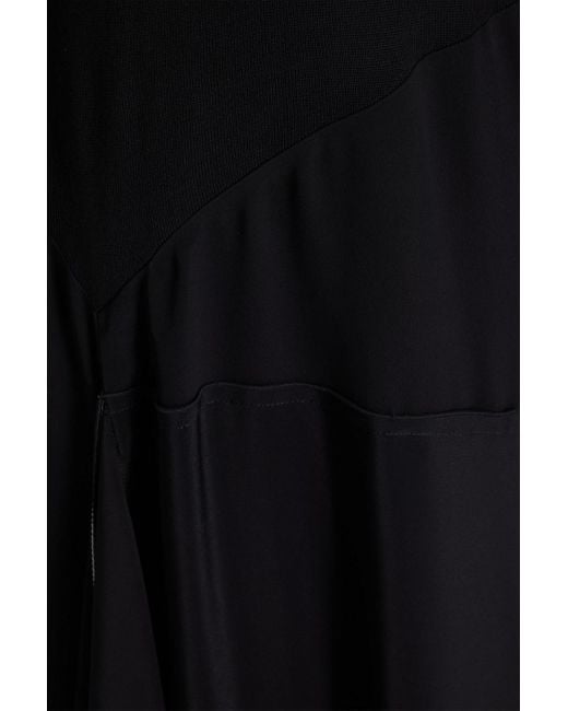 Victoria Beckham Black Crepe-Paneled Wool Midi Shirt Dress