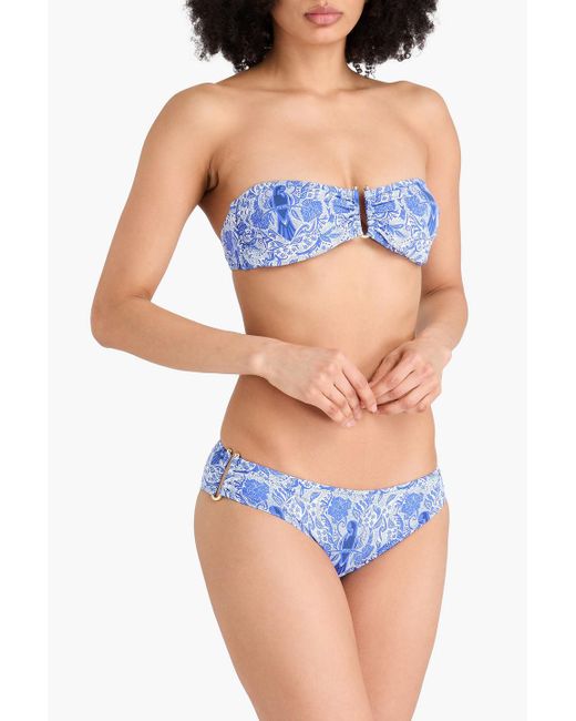 Heidi Klein Blue Gerafftes bandeau-bikini-oberteil mit print