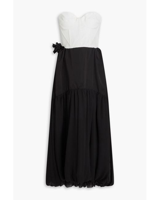Kika Vargas Black Glenn Strapless Floral-Appliquéd Twill Midi Dress