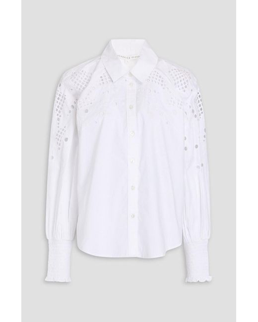 Veronica Beard White Lilah shirred broderie anglaise cotton shirt