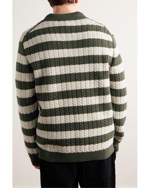Mr P. Green Striped Cable-knit Wool Polo Shirt for men