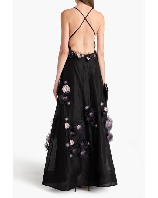 Zimmermann Black Embellished Linen And Silk-blend Gauze Maxi Dress
