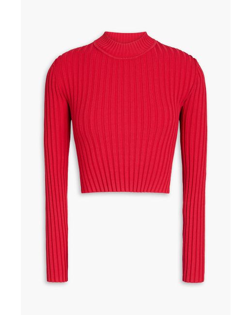 Aje. Red Delphie Twisted Cutout Ribbed-knit Sweater