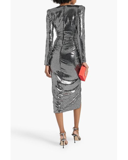 Rhea Costa Gray Wrap-effect Sequined Stretch-jersey Midi Dress