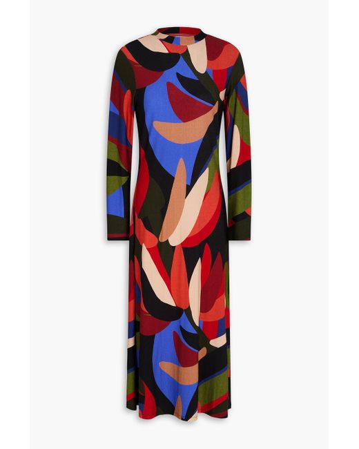 Farm Rio Blue Printed Crepe Midi Dress