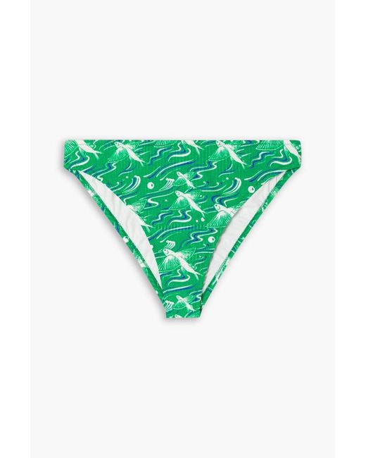 Fisch Green Lorient Ribbed Printed Stretch-Econyl Bikini Briefs