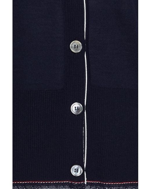 Thom Browne Blue Ruffle-trimmed Ribbed Wool Cardigan