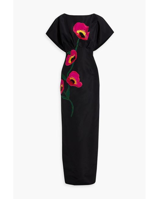 Carolina Herrera Black Embellished Silk-faille Gown