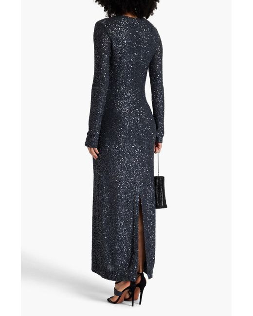 Brunello Cucinelli Blue Sequined Linen, Cashmere And Silk-Blend Maxi Dress