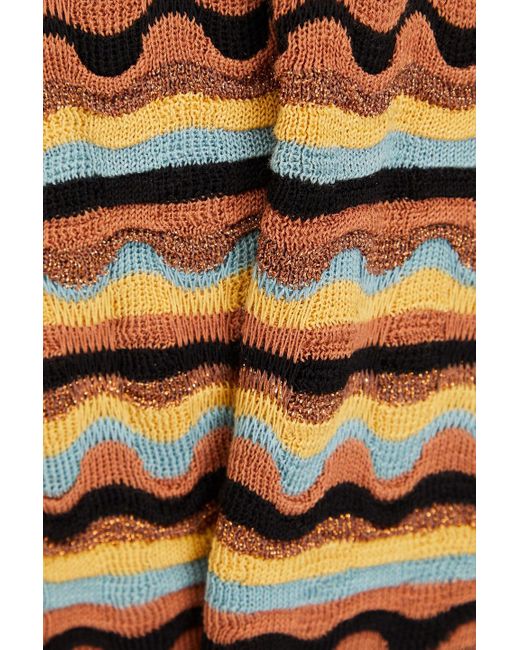 Ulla Johnson Brown Felix Metallic Crochet-knit Silk-blend Polo Top